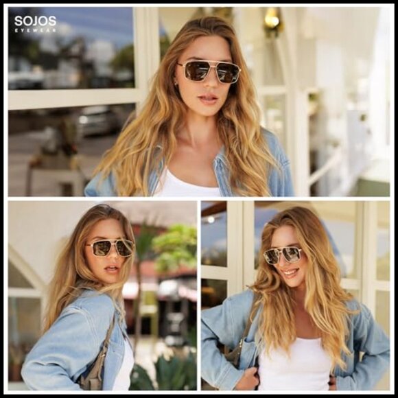 Metal Frame Square Aviator Sunglasses with Polarized Lenses main image 6